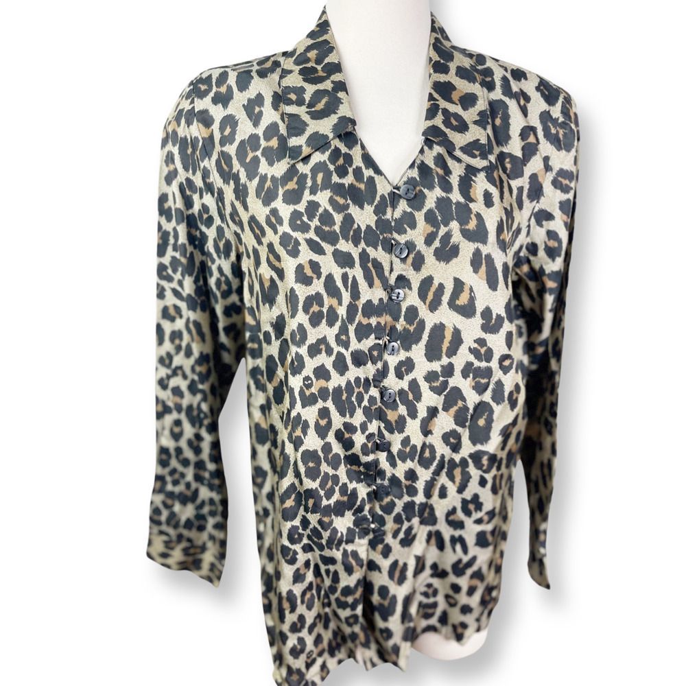Vintage 100% Silk Oversized Leopard Print Oversized Womens Shirt/Blouse